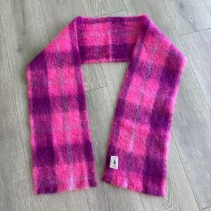 Donegal Design Womens Pink Handwoven Mohair Wool‎ Plaid Scarf Made in Ireland